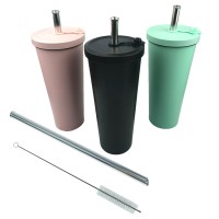 INEEDU double wall stainless steel insulated bubble tea tumbler cup mug reusable with fat straw 14mm 30oz